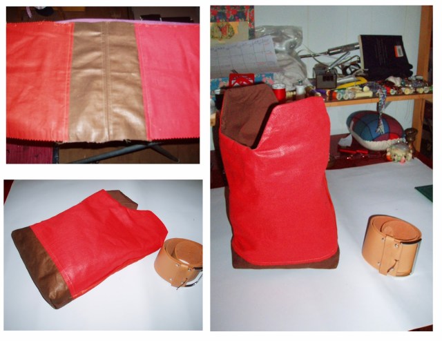 red yy bag made from upholstery swatch