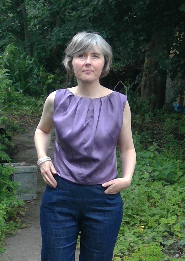 lilac blouse denim trews