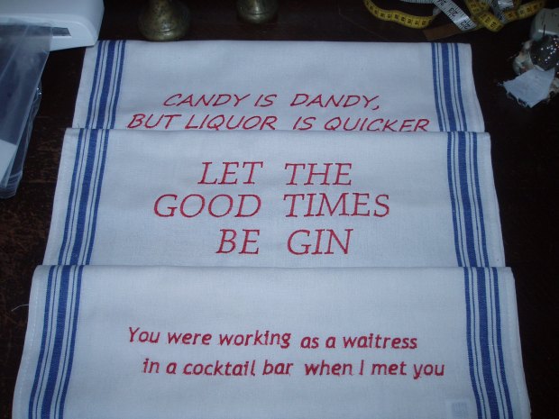 embroidered tea towels.............