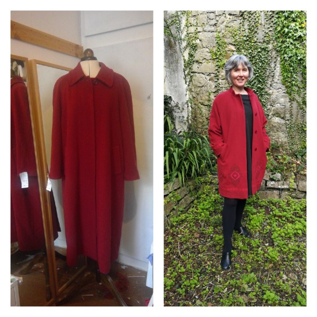 embroidered red coat